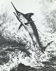 A Blue Marlin Breaks Water Vintage Fish Print - R.H. Palenske Etching  1972 at Adirondack Retro