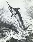 A Blue Marlin Breaks Water Vintage Fish Print - R.H. Palenske Etching  1972 at Adirondack Retro