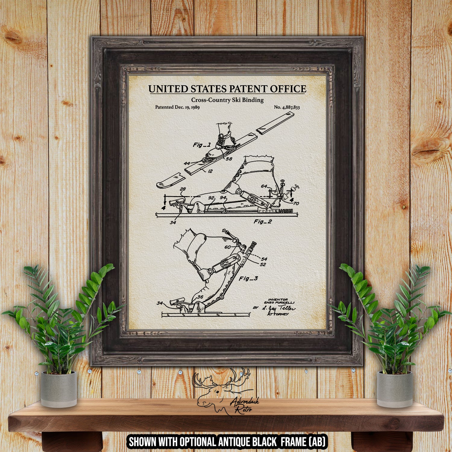 Cross-Country Ski Binding 1989 Patent Print at Adirondack Retro