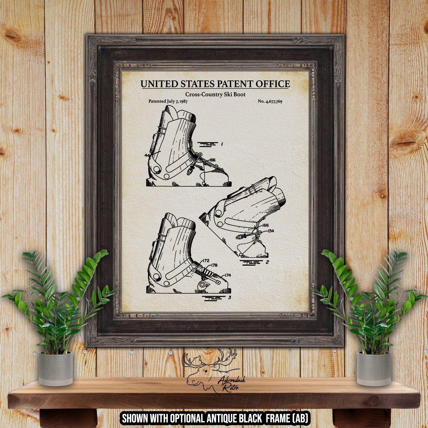 Cross-Country Ski Boot 1987 Patent Print at Adirondack Retro