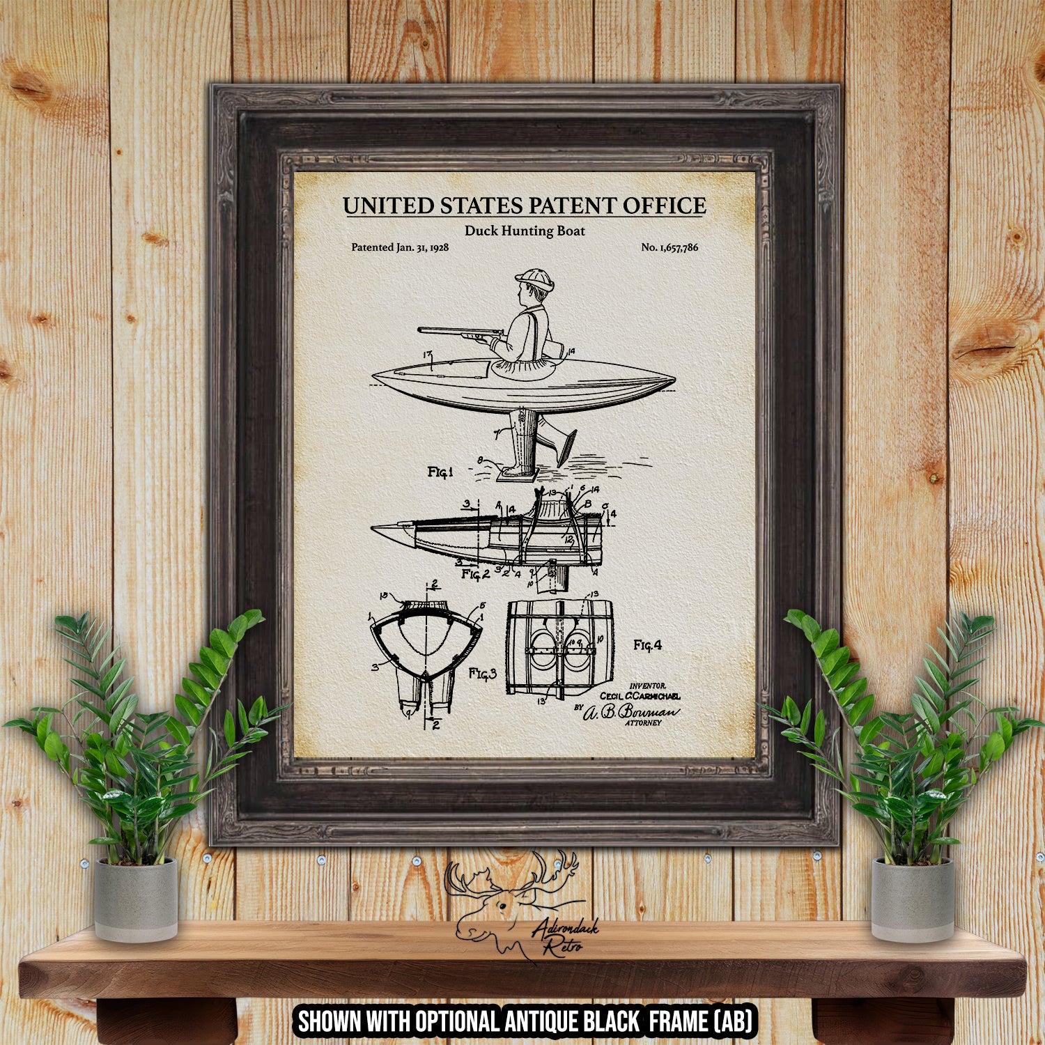 Duck Hunting Boat 1928 Patent Print at Adirondack Retro
