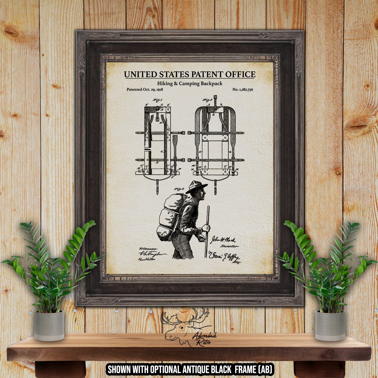 Hiking and Camping Backpack 1918 Patent Print at Adirondack Retro