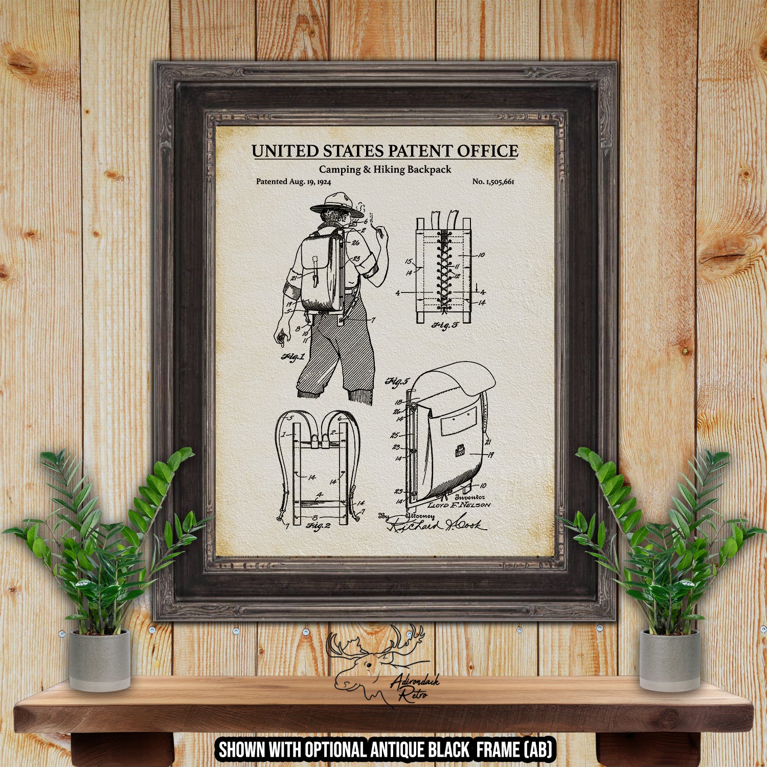 Camping and Hiking Backpack 1924 Patent Print at Adirondack Retro