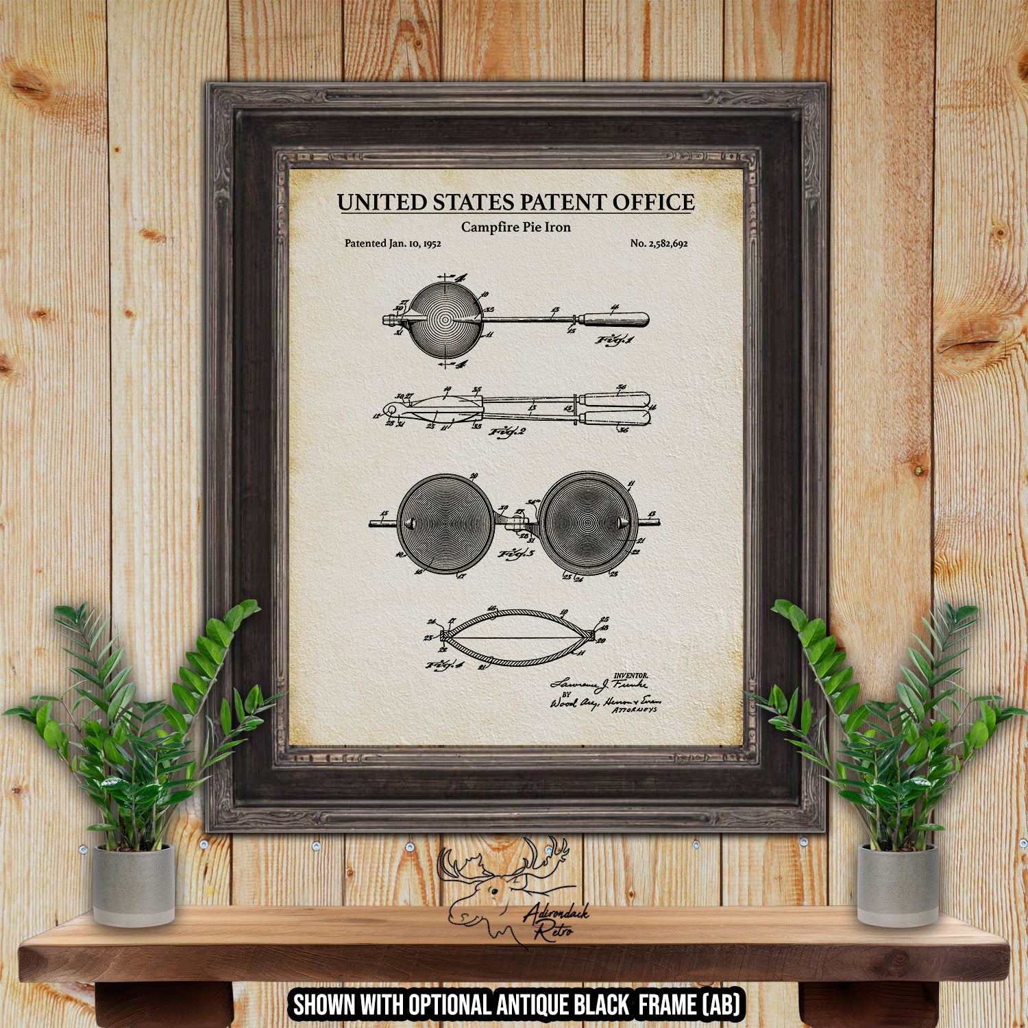 Campfire Pie Iron 1952 Patent Print at Adirondack Retro