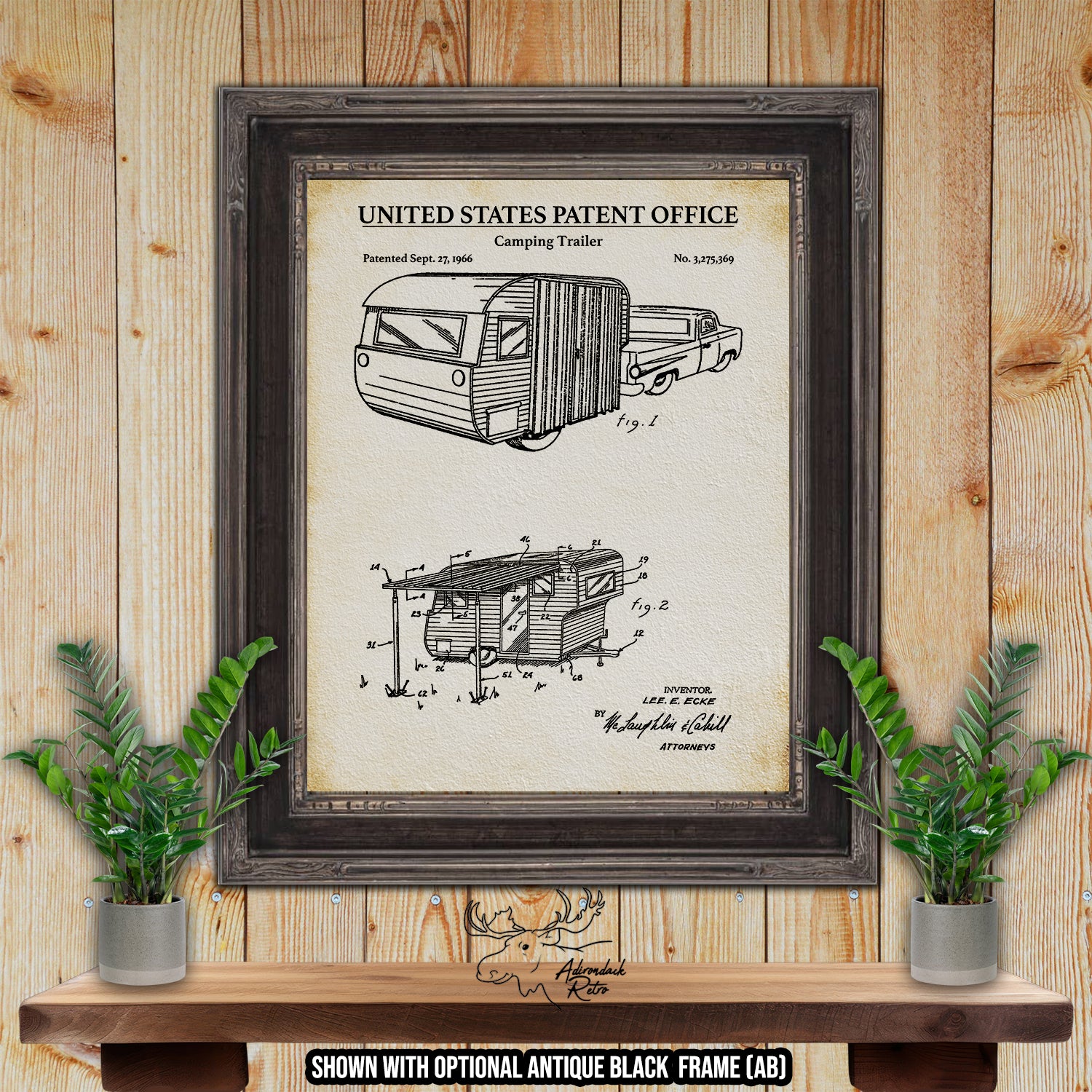 Camping Trailer 1966 Patent Print at Adirondack Retro