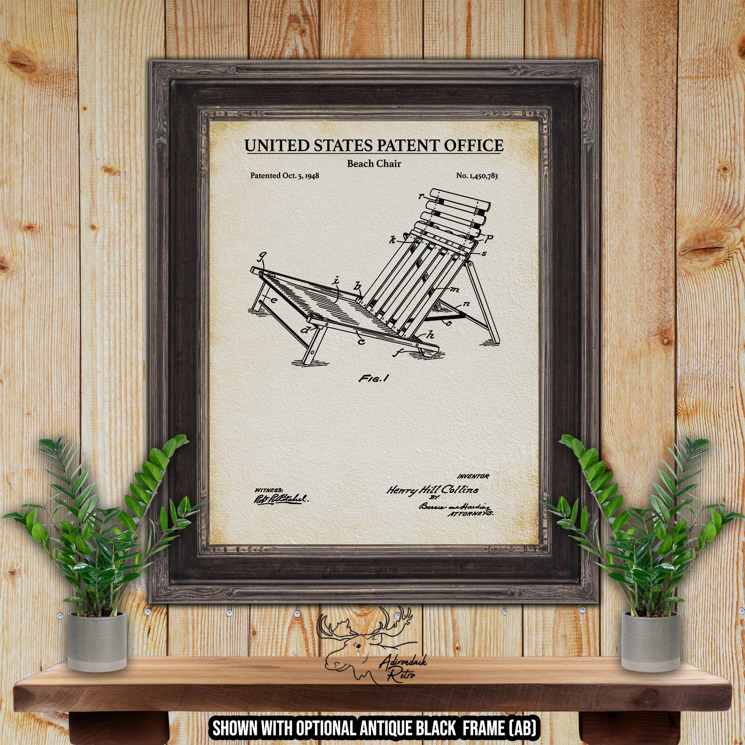 Beach Chair 1948 Patent Printat Adirondack Retro