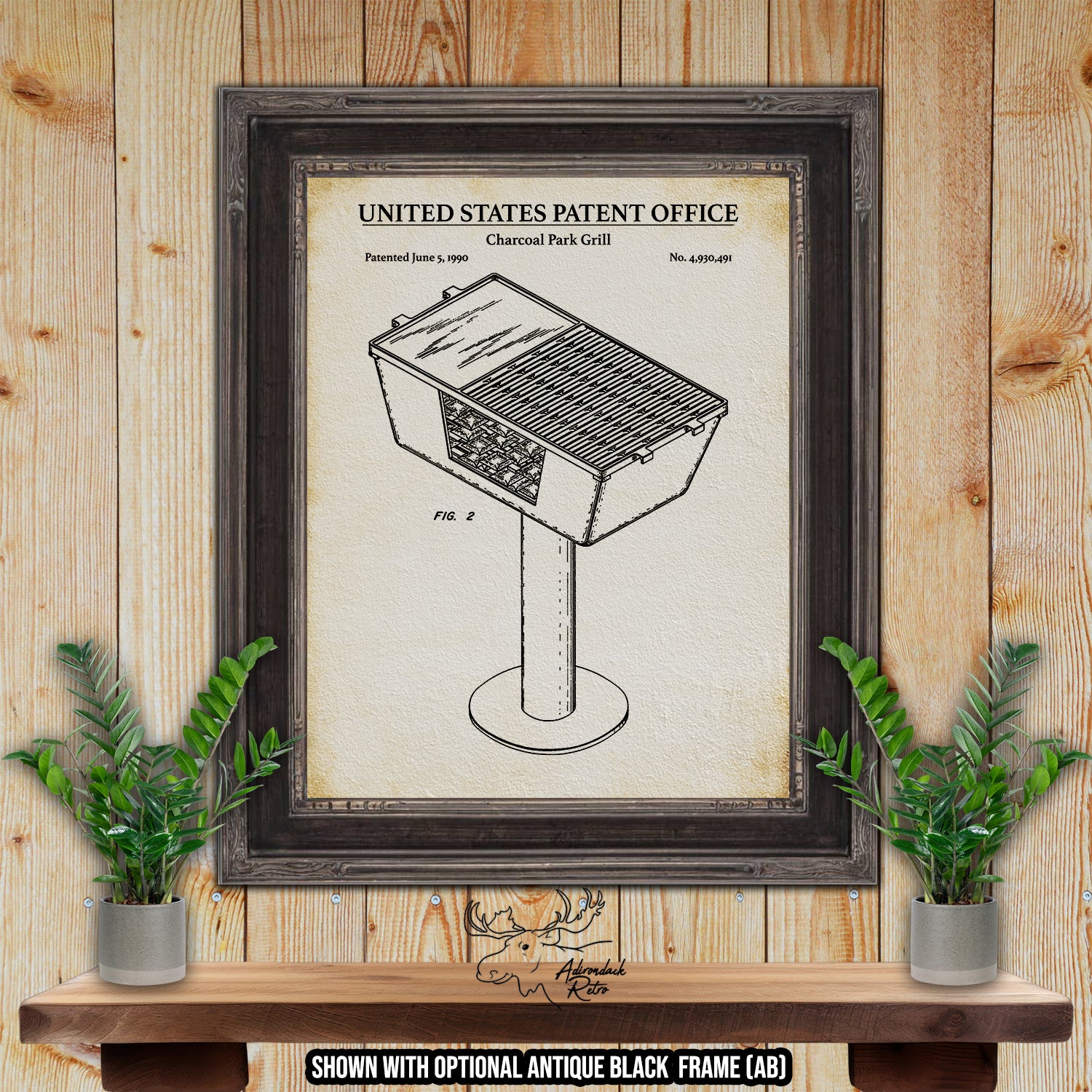 Charcoal Park Grill 1990 Patent Print at Adirondack Retro