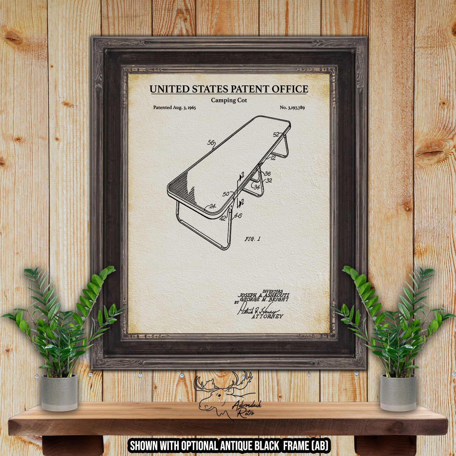 Camping Cot 1965 Patent Print at Adirondack Retro