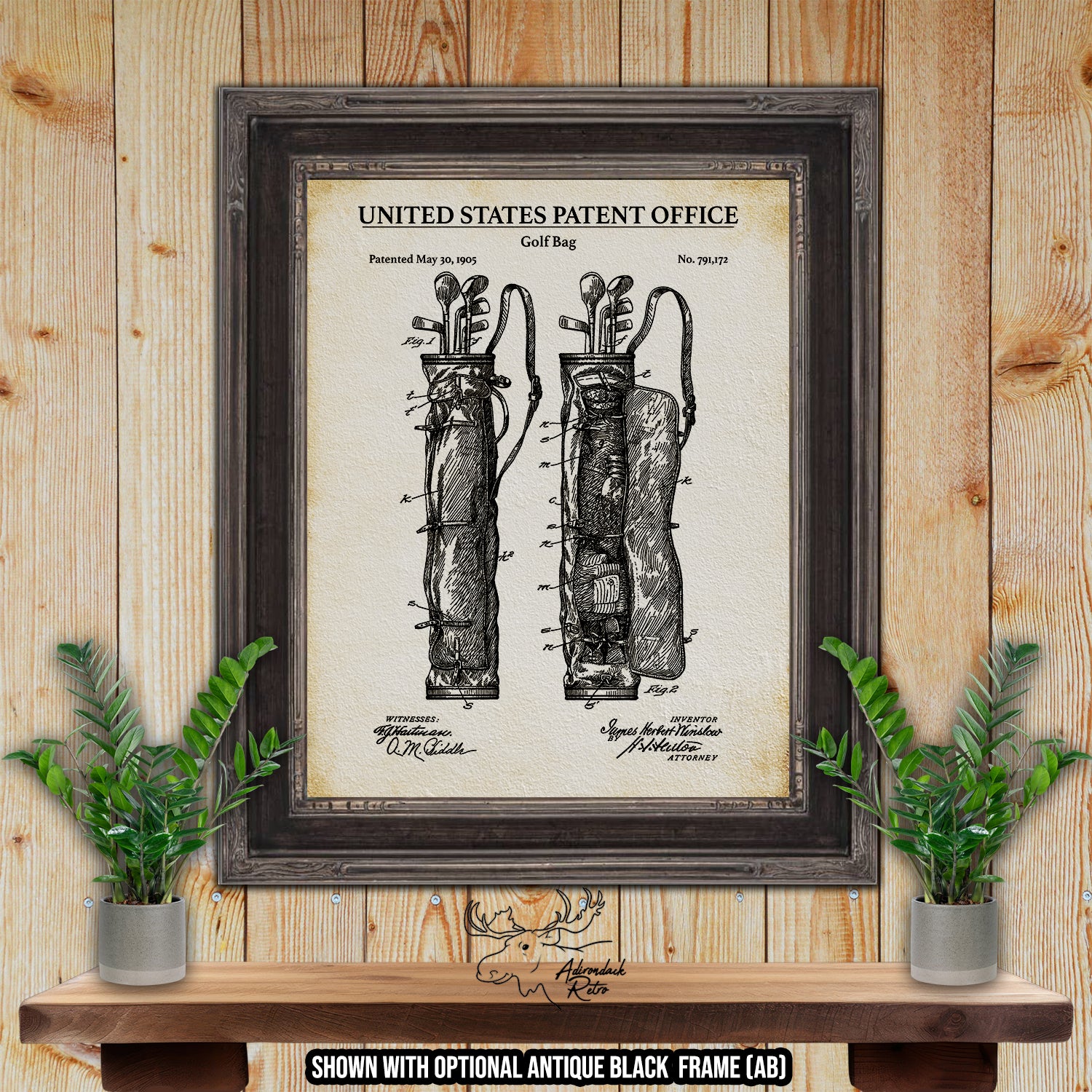 Golf Bag 1905 Patent Print at Adirondack Retro