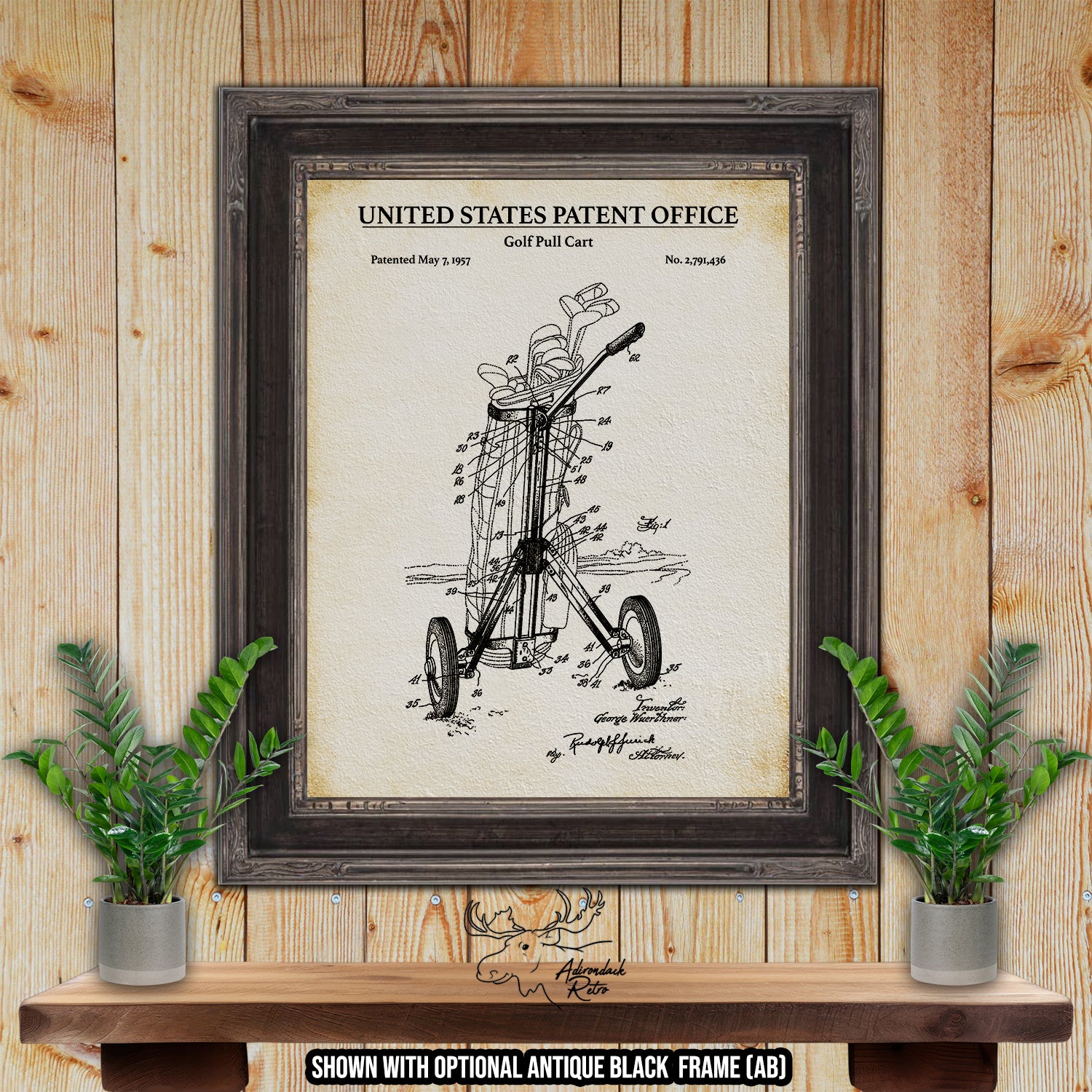 Golf Pull Cart 1957 Patent Print at Adirondack Retro