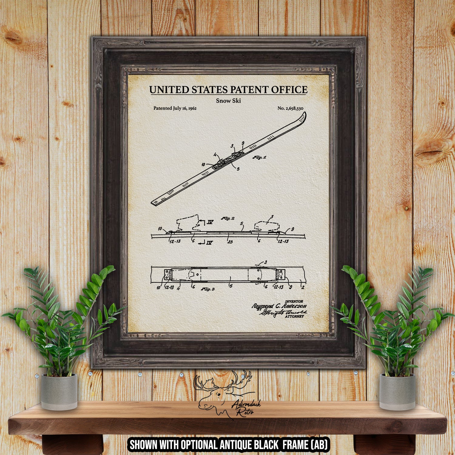 Snow Ski 1962 Patent Print at Adirondack Retro