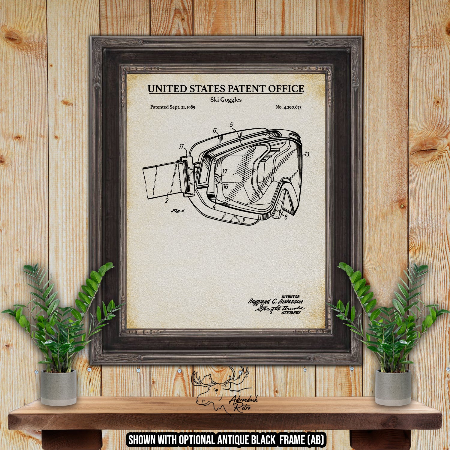 Ski Goggles 1989 Patent Print at Adirondack Retro