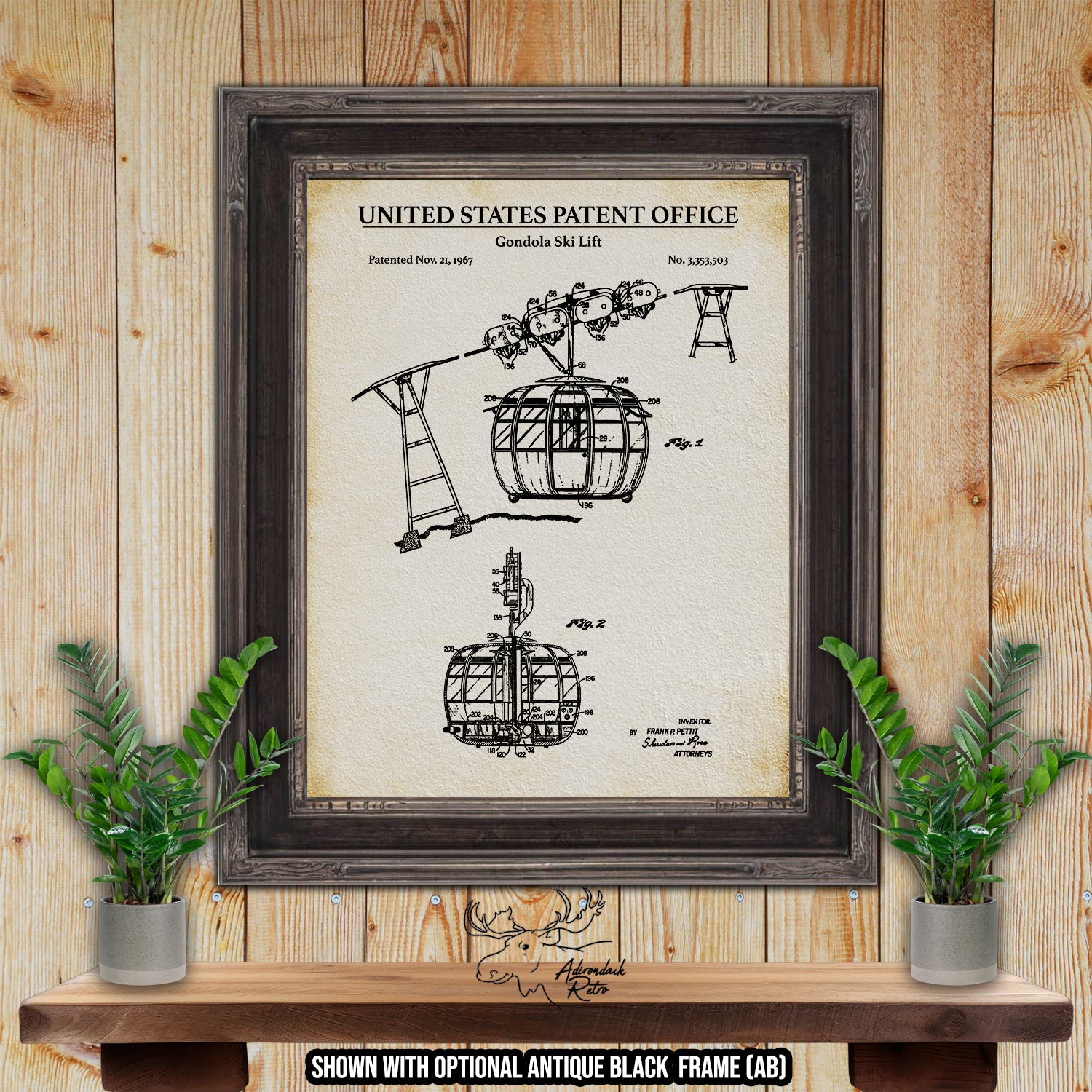 Gondola Ski Lift 1967 Patent Print at Adirondack Retro