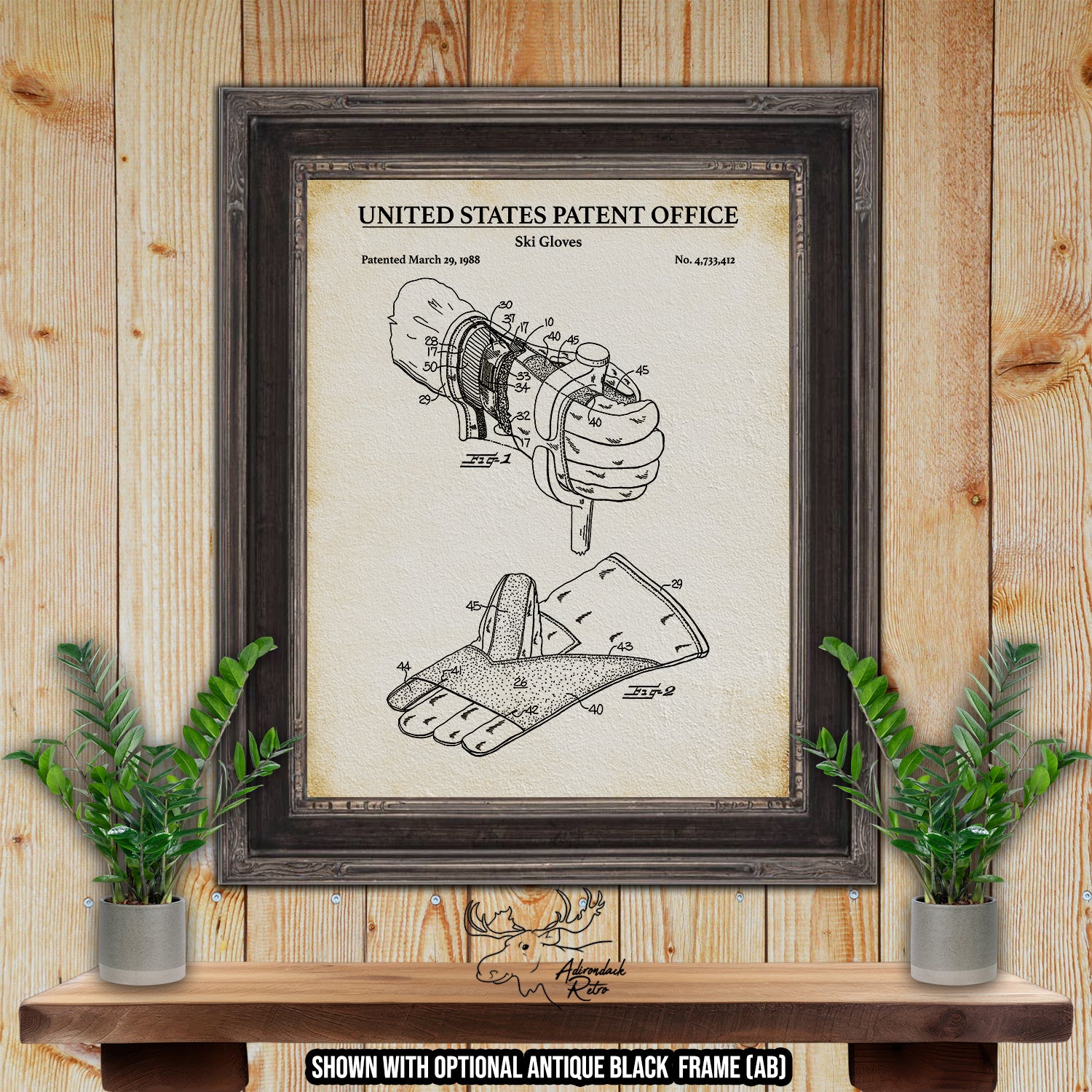 Ski Gloves 1988 Patent Print at Adirondack Retro