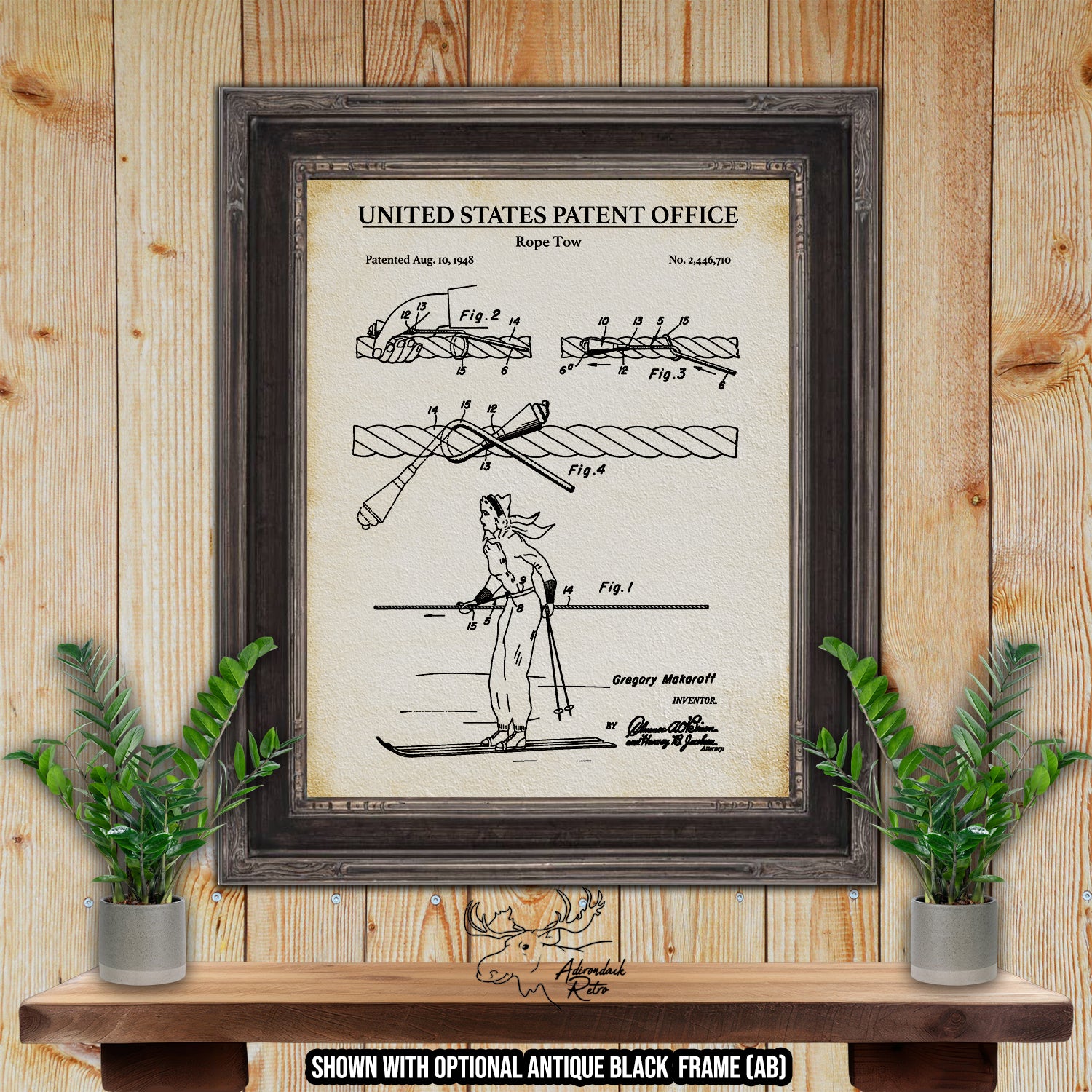 Rope Tow 1948 Patent Print at Adirondack Retro