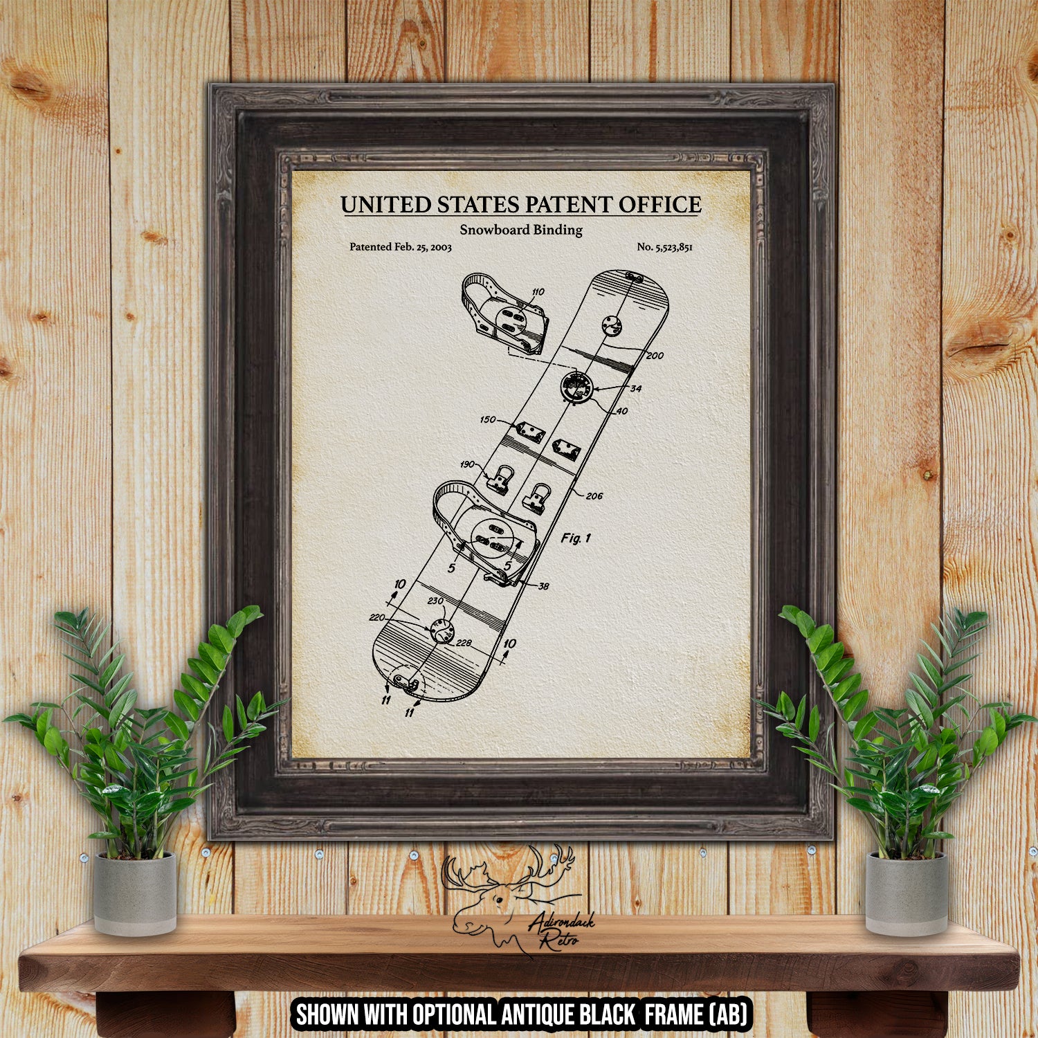 Snowboard Binding 2003 Patent Print at Adirondack Retro