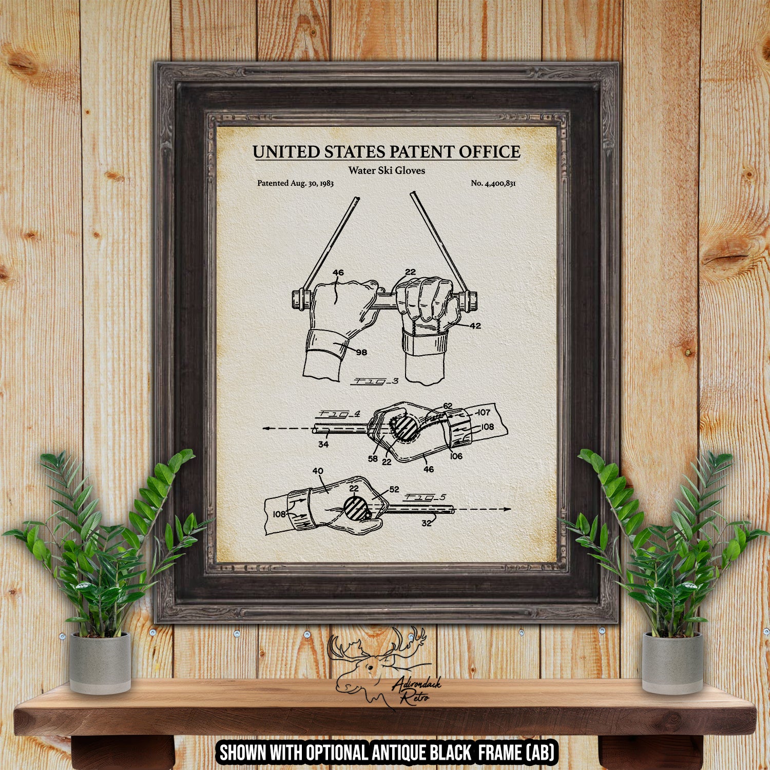 Water Ski Gloves 1983 Patent Print at Adirondack Retro