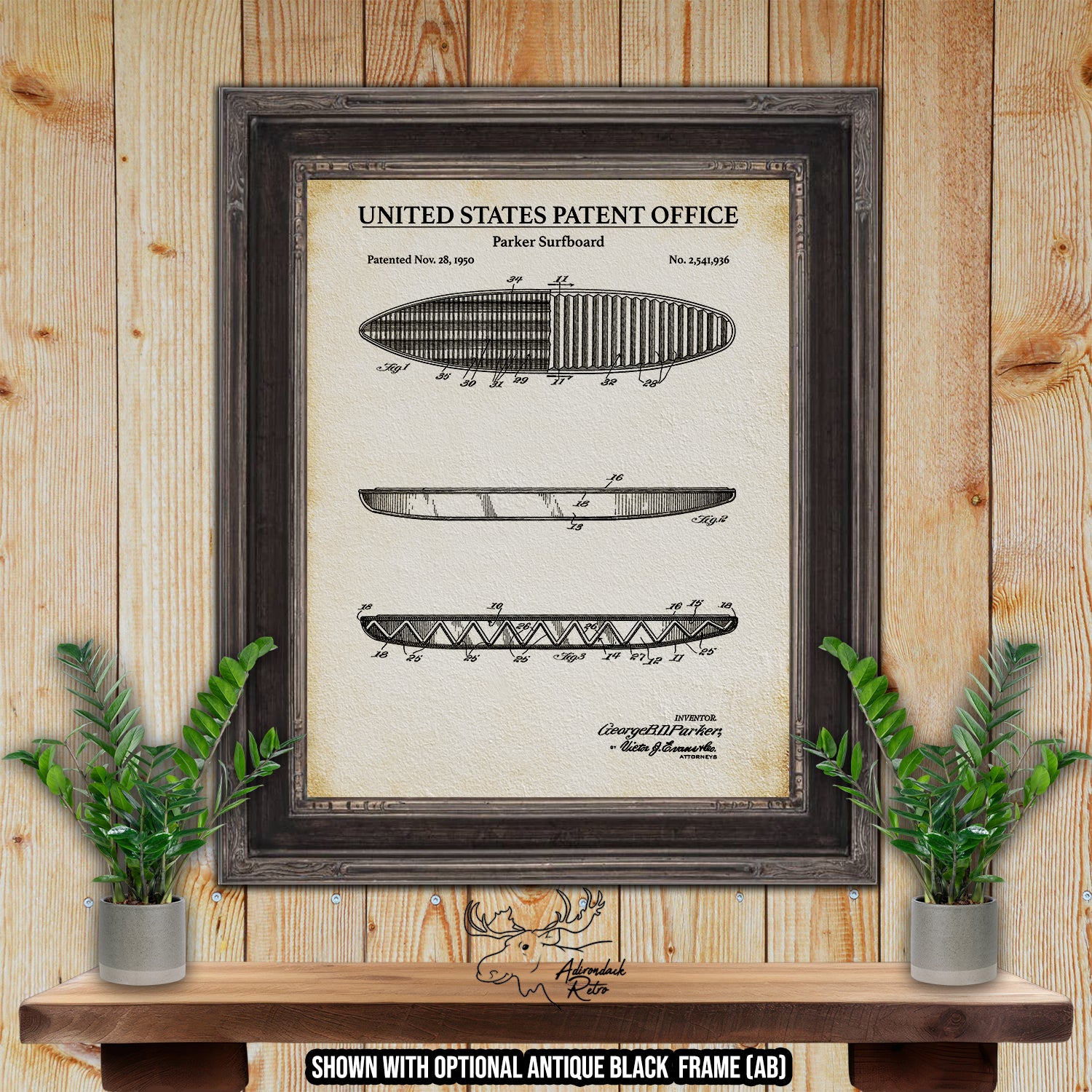 Surfboard 1950 Patent Print at Adirondack Retro