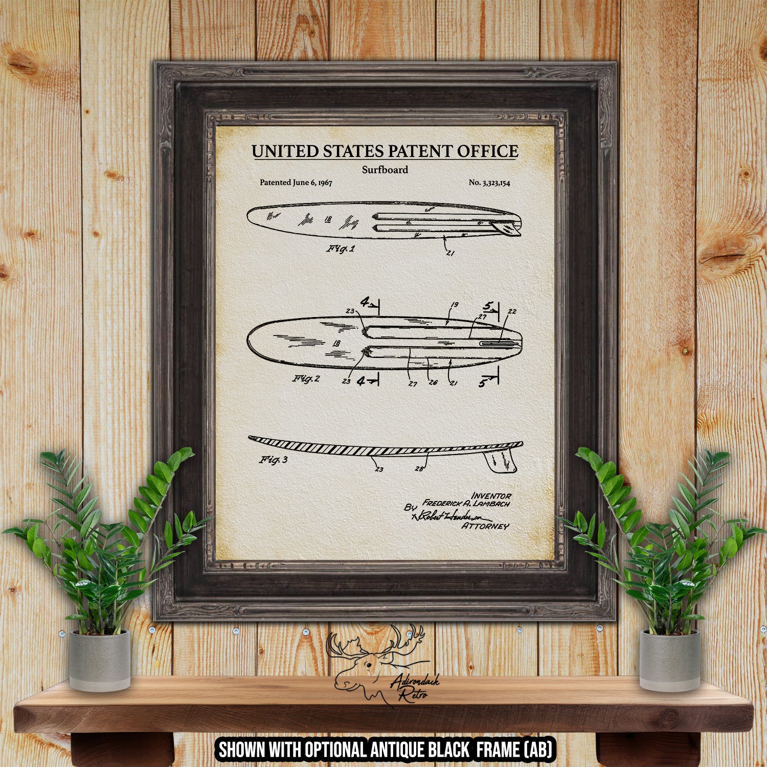 Surfboard 1967 Patent Print at Adirondack Retro