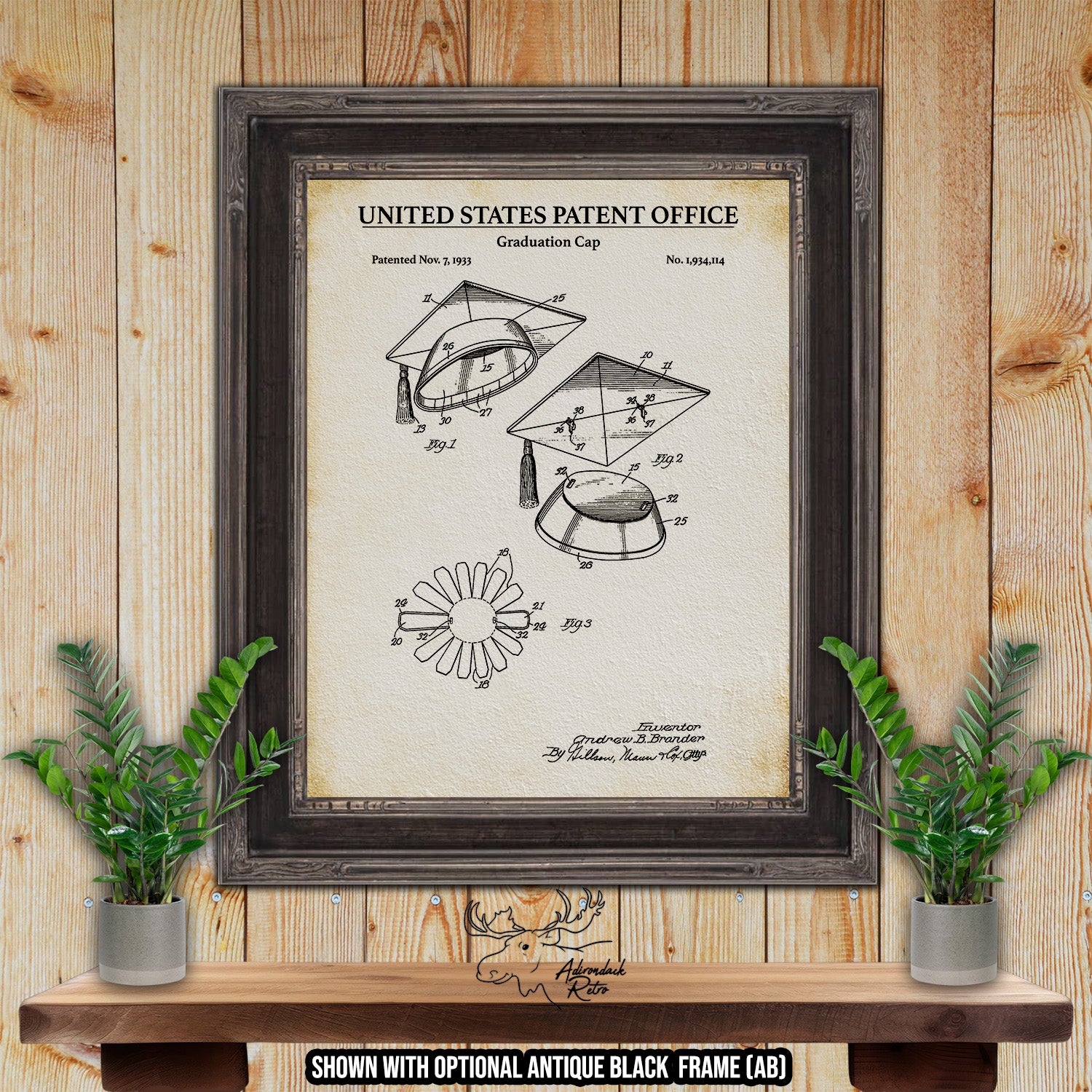 Graduation Cap 1933 Patent Print at Adirondack Retro