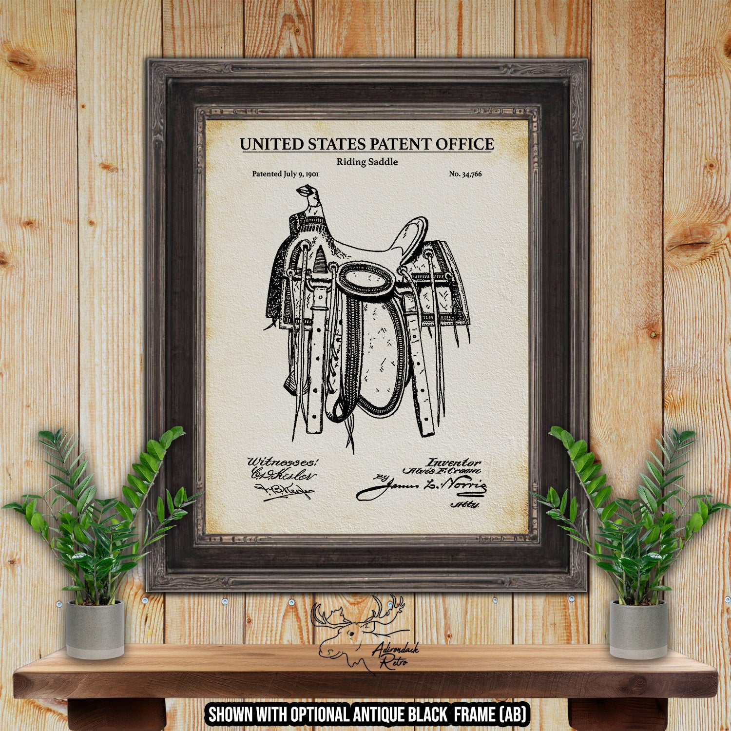 Riding Saddle 1901 Patent Print at Adirondack Retro