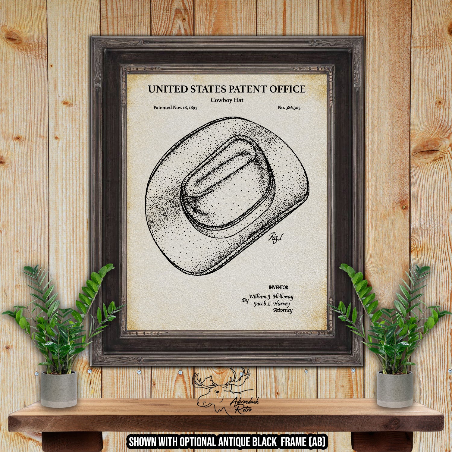 Cowboy Hat 1897 Patent Print at Adirondack Retro
