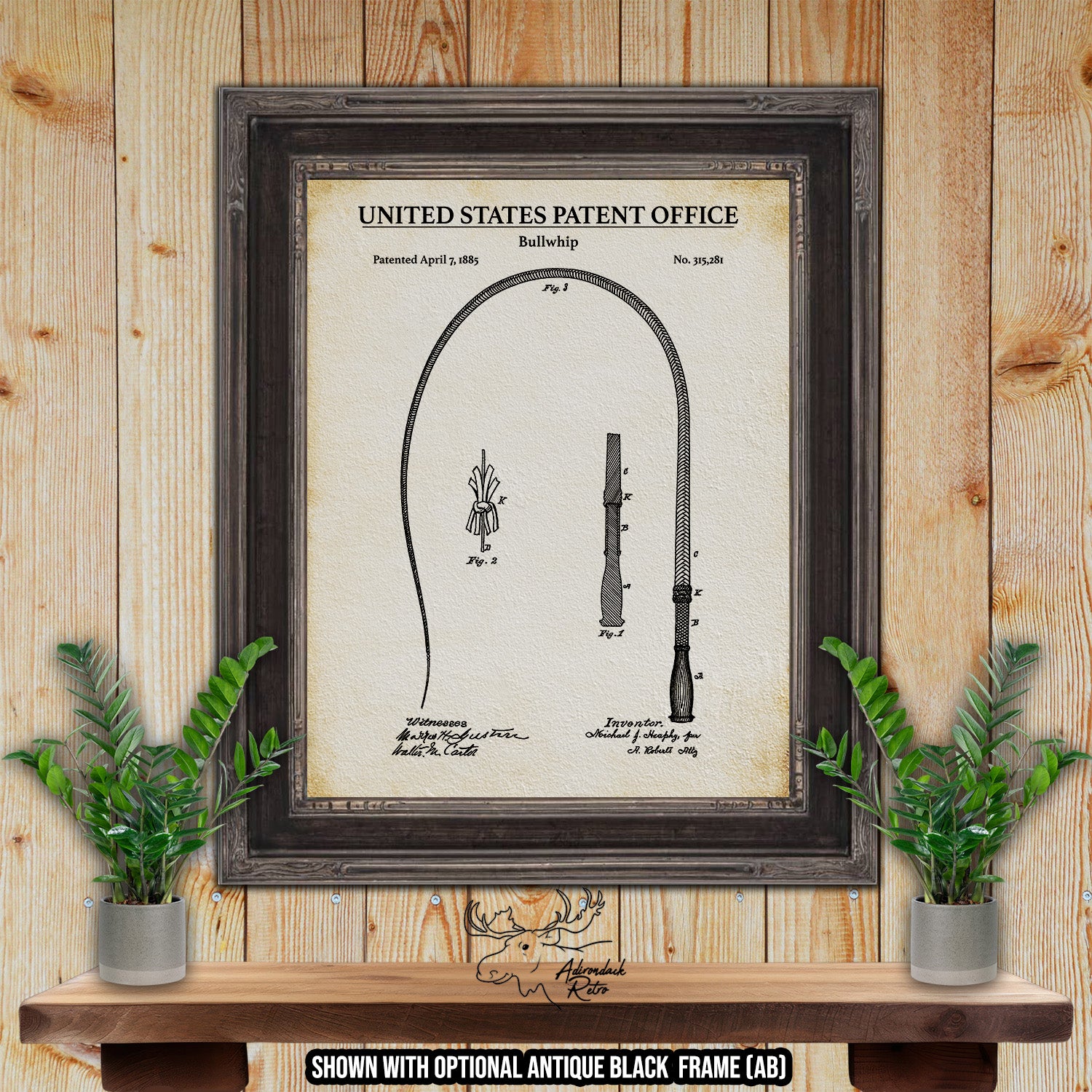 Bullwhip 1885 Patent Print at Adirondack Retro