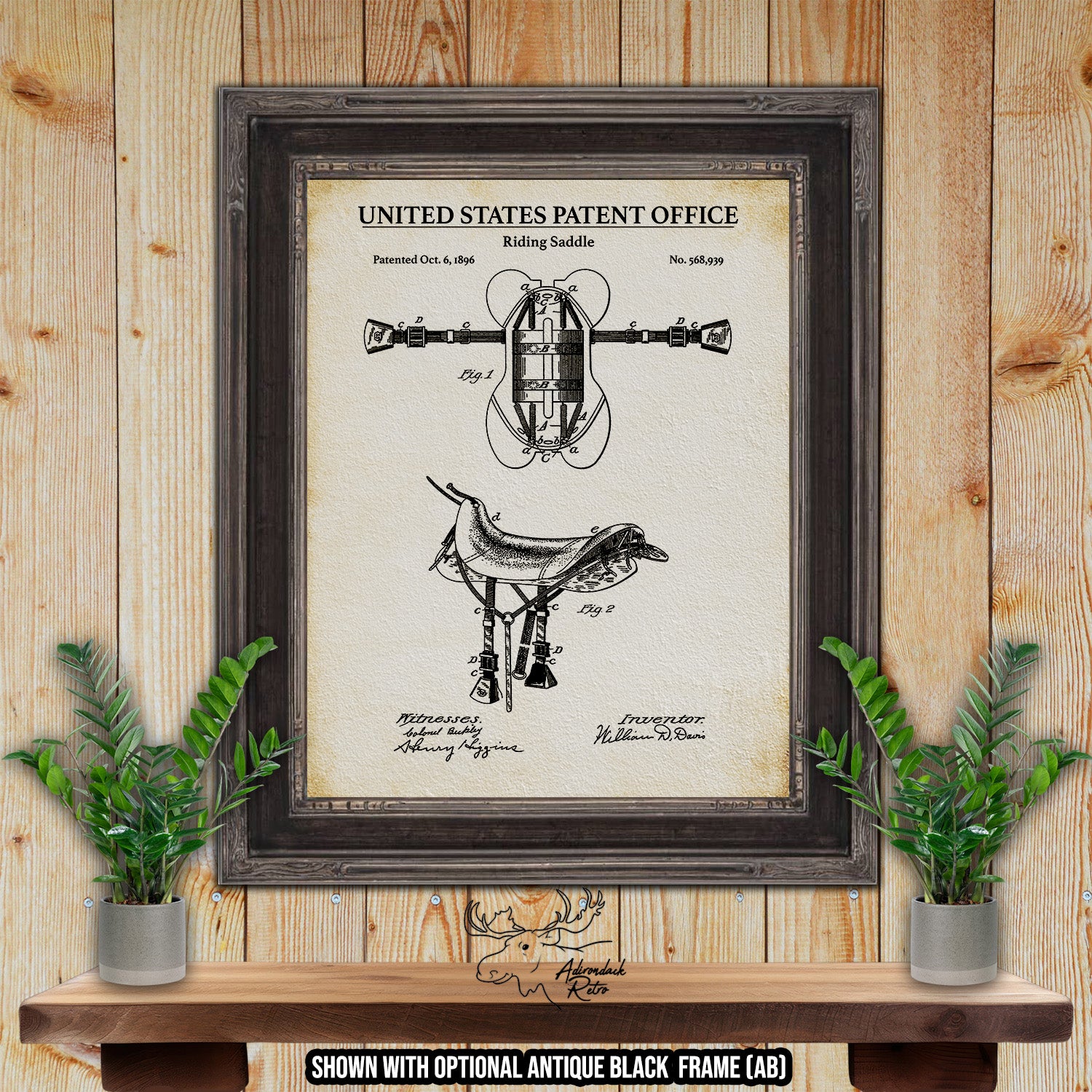 Riding Saddle 1896 Patent Print at Adirondack Retro