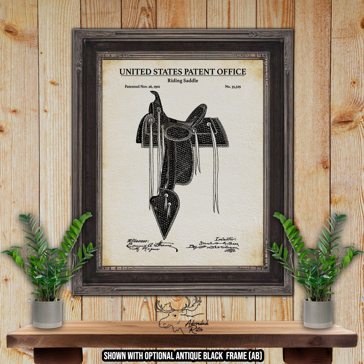 Horse Saddle 1901 Patent Print at Adirondack Retro