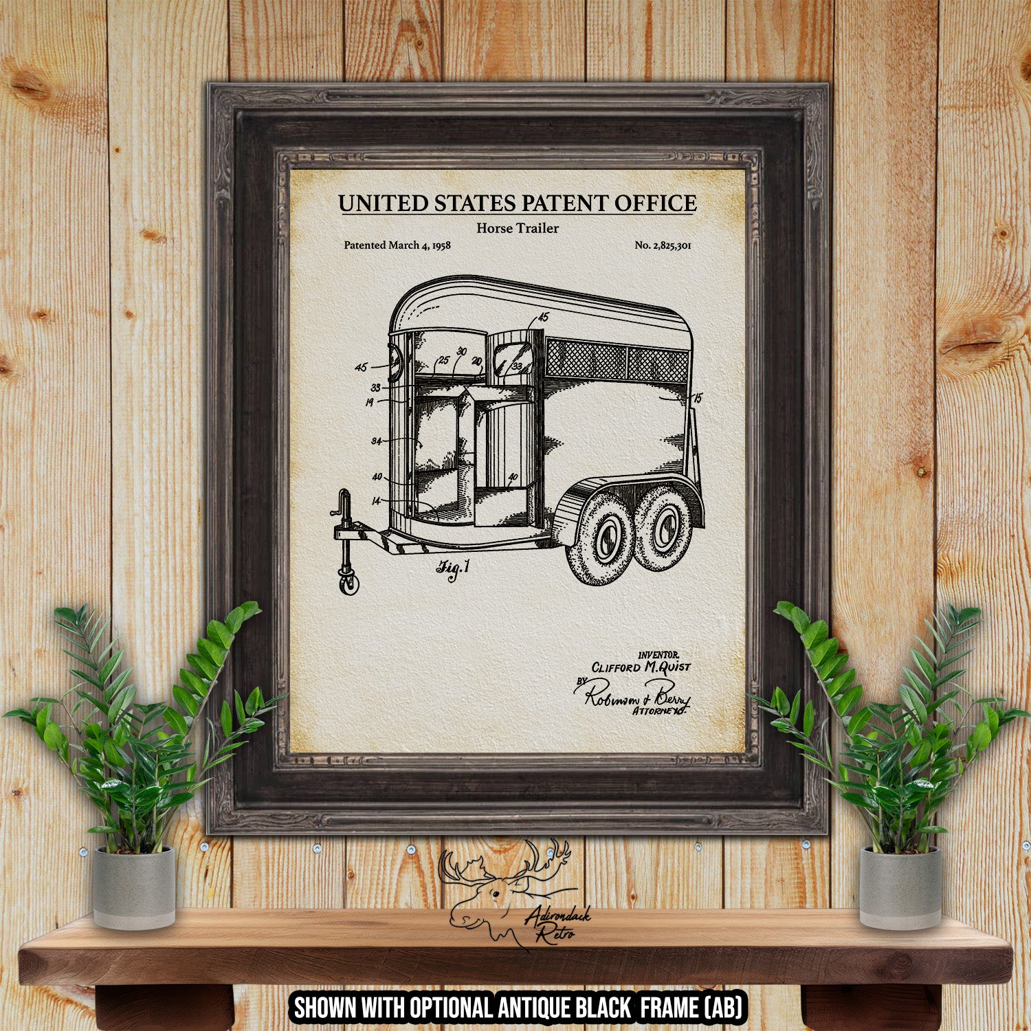 Horse Trailer 1958 Patent Print at Adirondack Retro