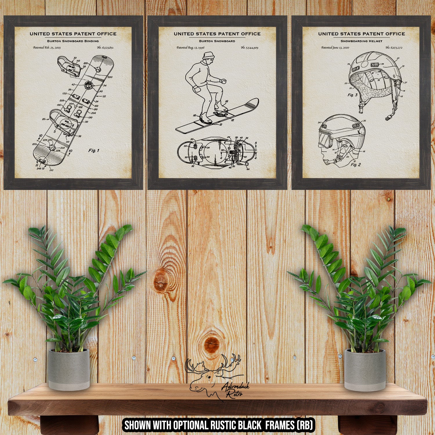 Snowboarding Patent Print Set of 3 at Adirondack Retro
