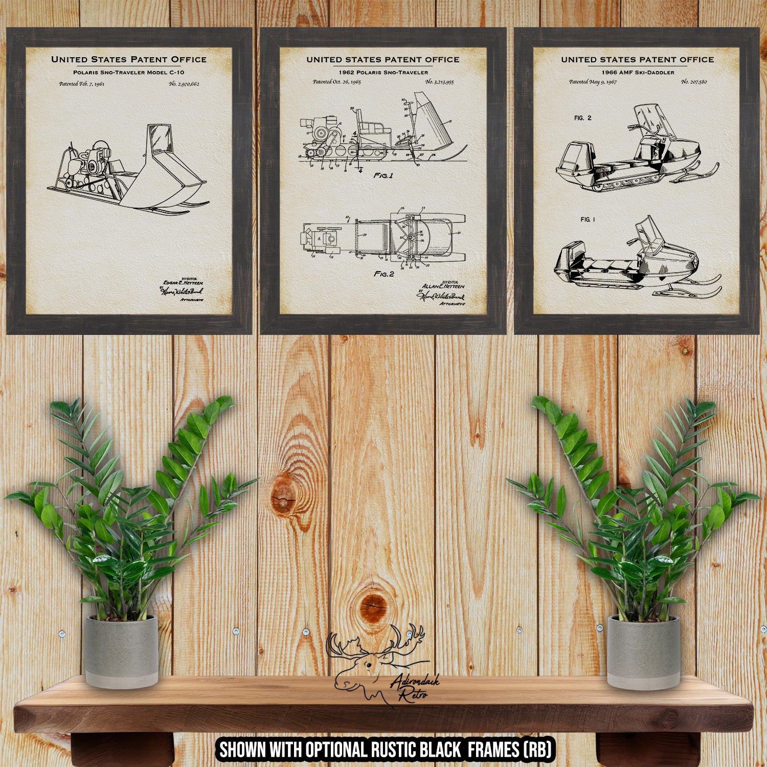 Snowmobiling Patent Print Set of 3 at Adirondack Retro