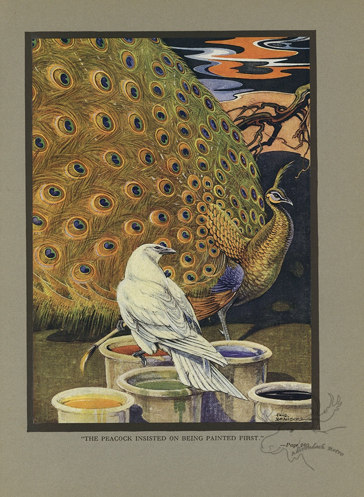 The Crow and The Peacock Limited Edition Tipped-In Color Book Plate - Paul Bransom Antique Print at Adirondack Retro