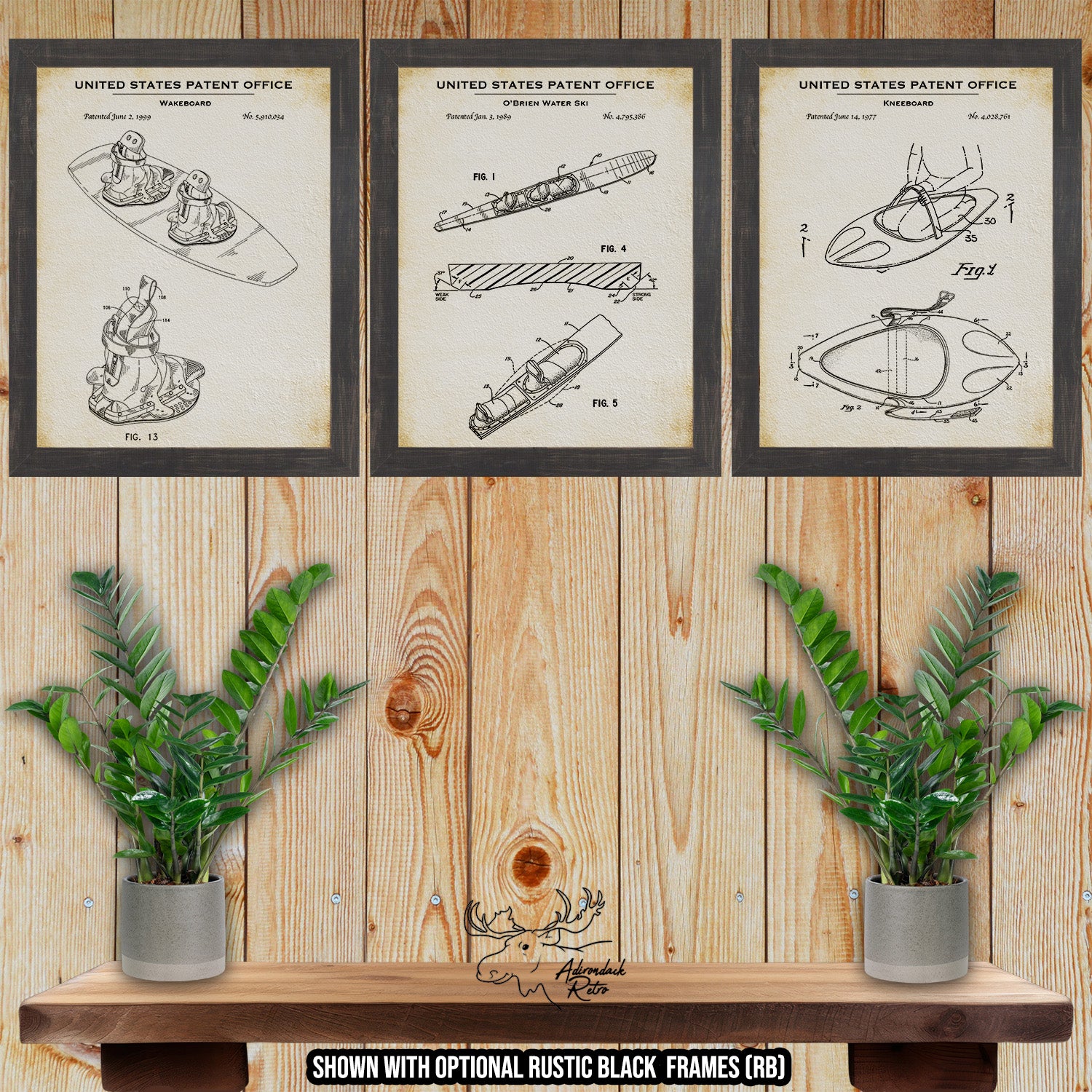 Water Sports Patent Print Set of 3 at Adirondack Retro