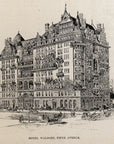 1893 Hotel Waldorf, Fifth Avenue Antique Magazine Wood Engraving