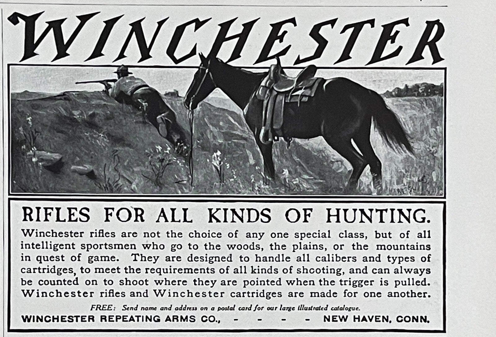1905 Winchester Repeating Arms Co Antique Print Ad Rifles Horse New Haven CT