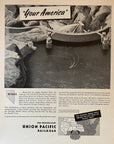 1945 Union Pacific Railroad Print Ad WWII Boulder Dam Colorado River Nevada