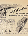 1945 Elgins Watch Ad - Let It Rain - Sportsman Canoe Hiking - Vintage Print Ad