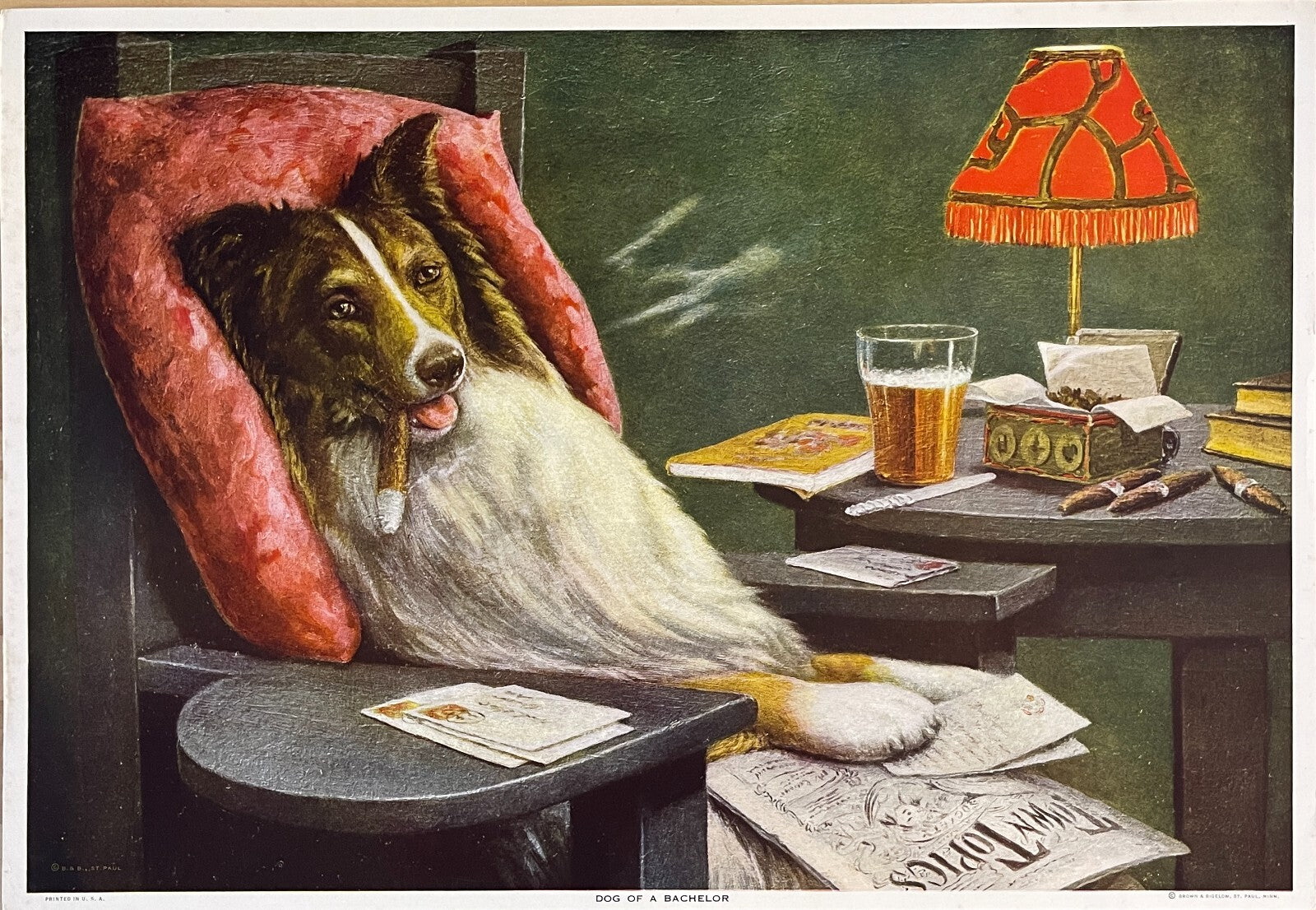 C.M. Coolidge DOG OF A BACHELOR Saint Bernard Dog Lazy Boy Cigar
