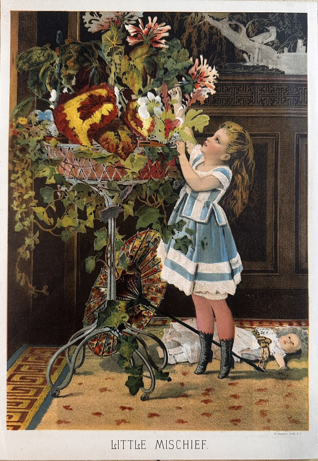 1884 "Little Mischief" Chromolithograph Print | Magazine Illustration