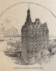 1893 Washington Building, Battery Park Antique Magazine Wood Engraving