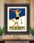 a picture of a woman skiing on a ski resort