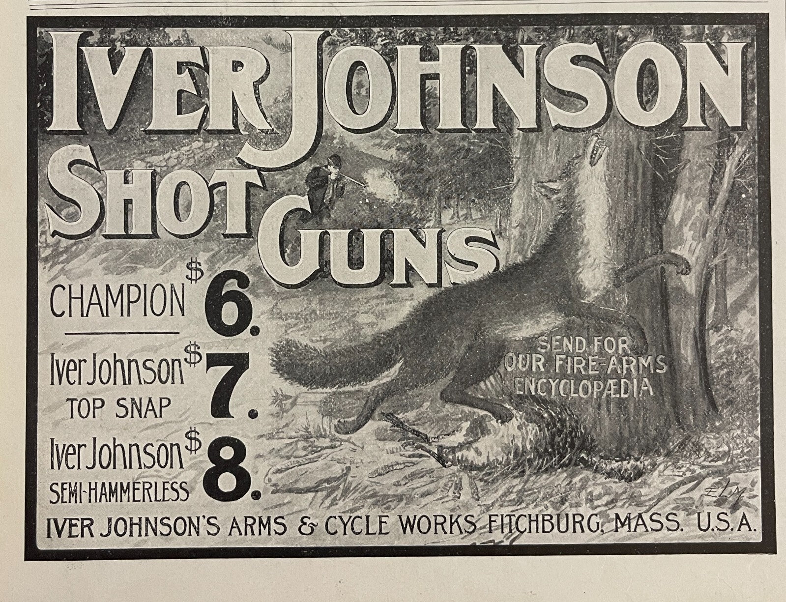 1903 Iver Johnson Shotguns Antique Illustrated Print Ad Top Snap Fitchburg MA