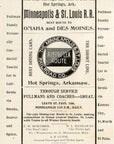 1896 Minneapolis & St. Louis Railroad Print Ad Albert Lea Route Omaha Des Moines