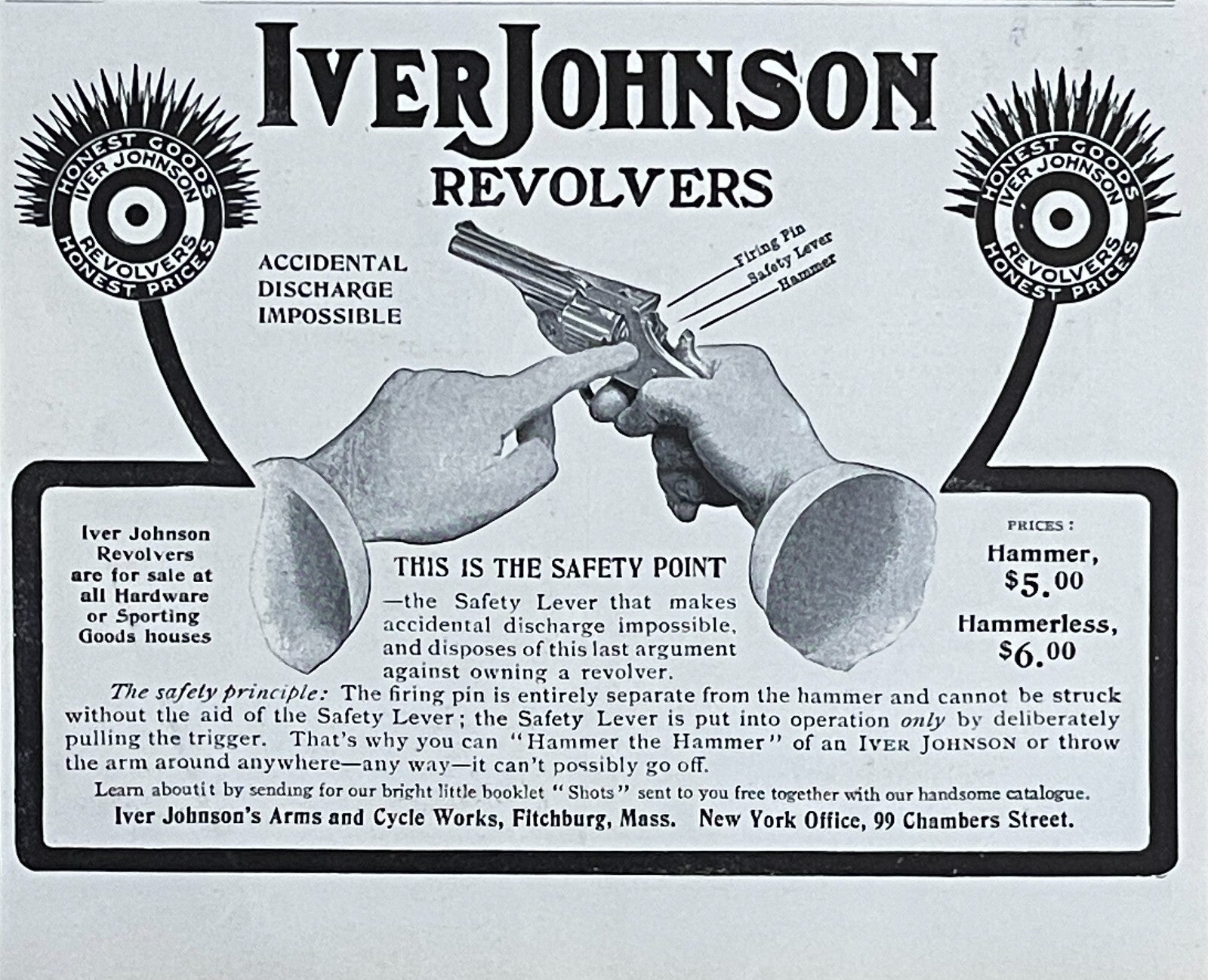 1905 Iver Johnson Revolvers Antique Print Ad Safety Lever Fitchburg MA