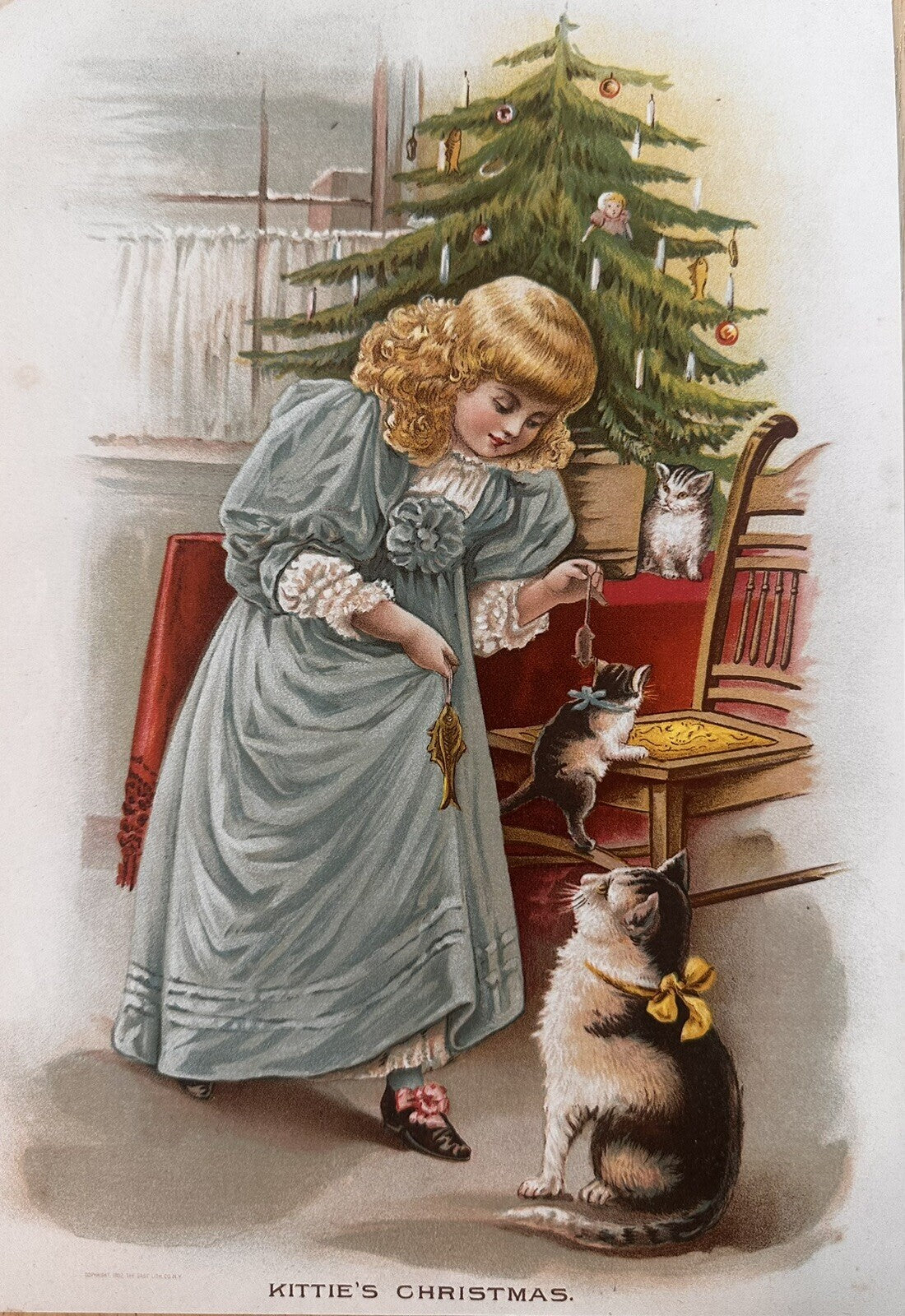 1892 "Kittie’s Christmas" Chromolithograph Print | Magazine Illustration