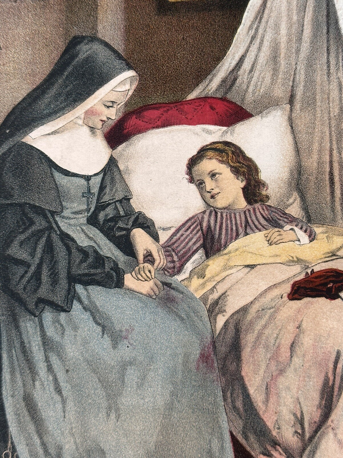 1881 "The Sick Child" Chromolithograph Print | Magazine Illustration