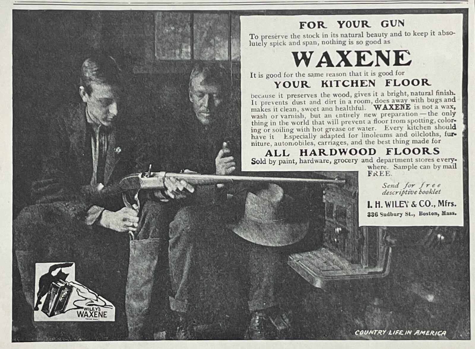 1903 Wiley's Waxene Antique Print Ad Gun Stock Preserve IH Wiley & Co. Boston MA