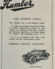 1919 Humber 10 HP 2/3 Seater British Car Antique Print Ad Motor Car Coventry