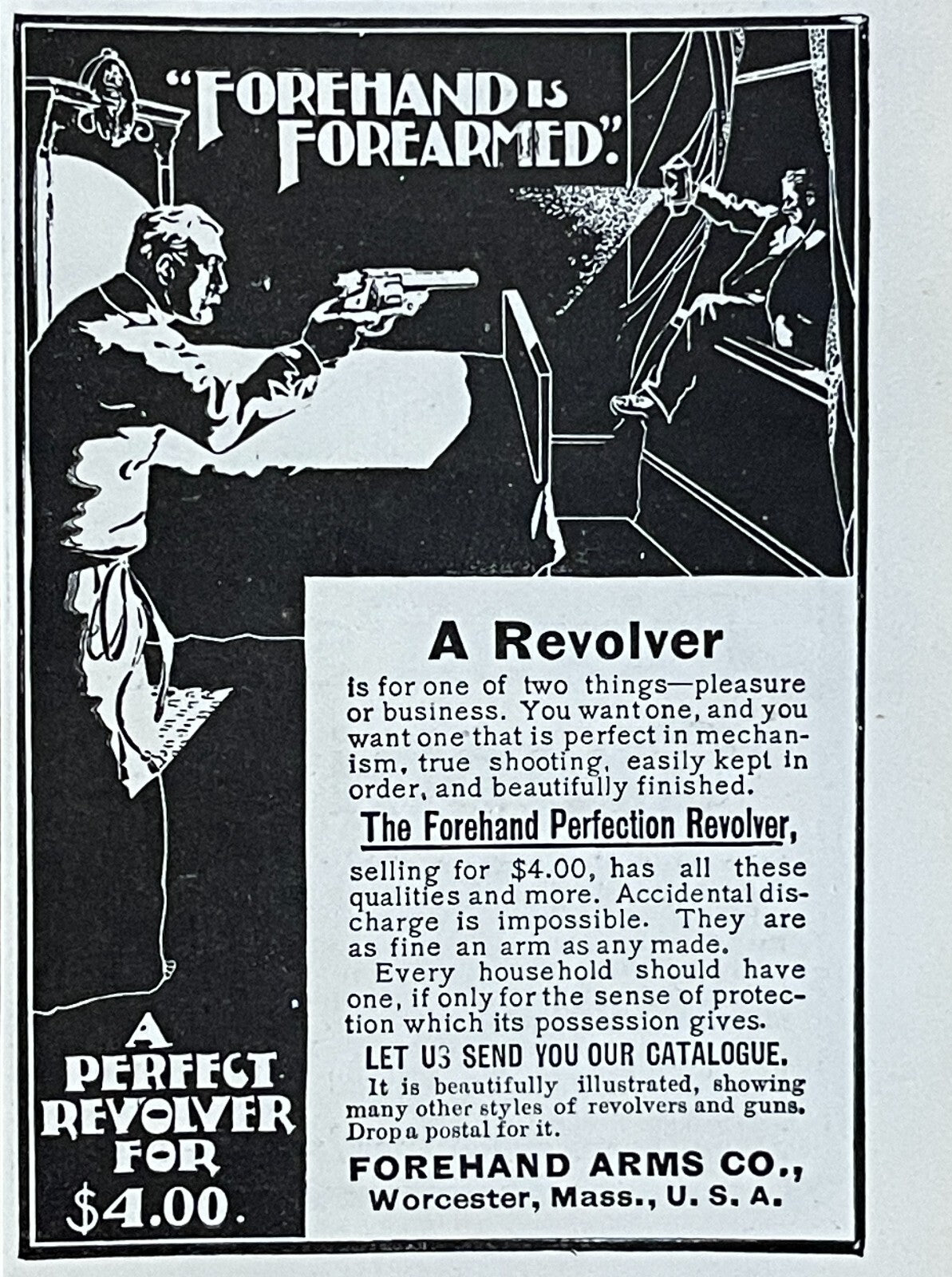 1899 Forehand Perfection Revolver Antique Print Ad Worcester MA Forehand Arms Co